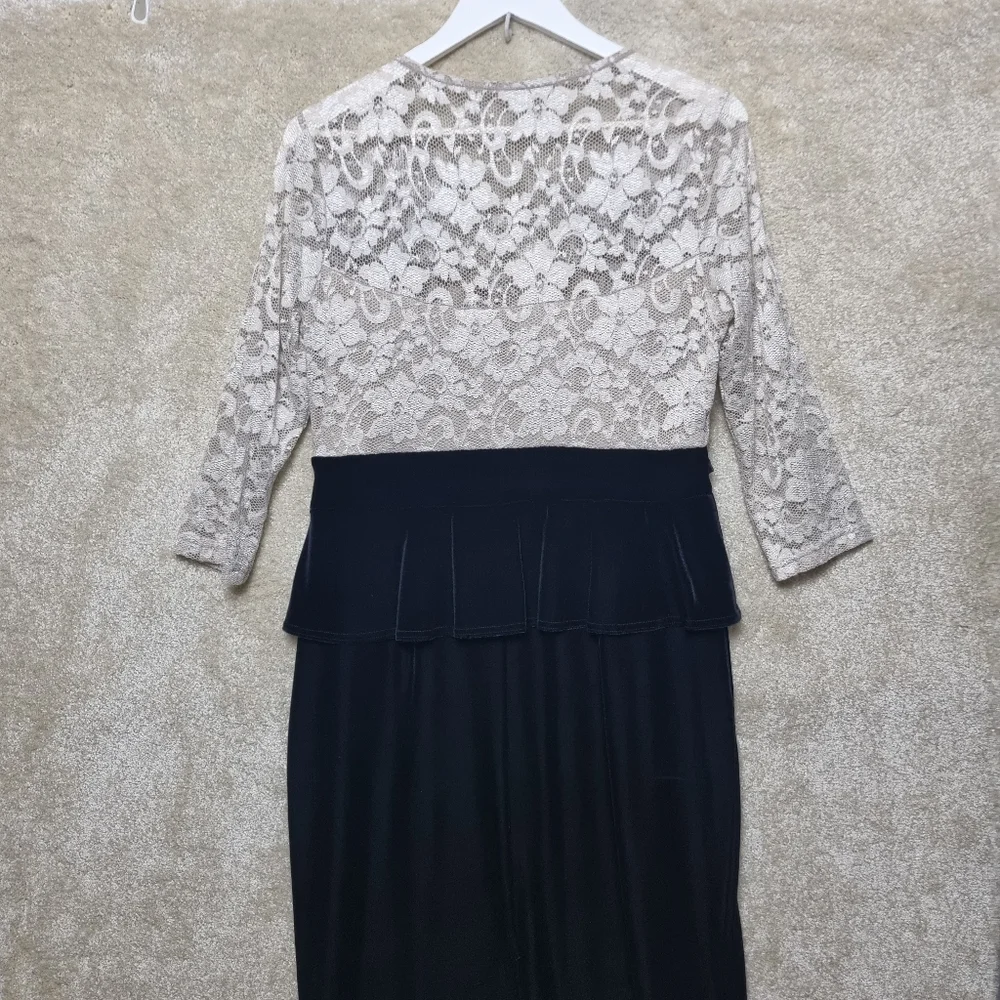 Joanna Hope Dress Womens Size 14 Peplum Midi Lace and Velvet Ivory Black - Picture 3 of 10